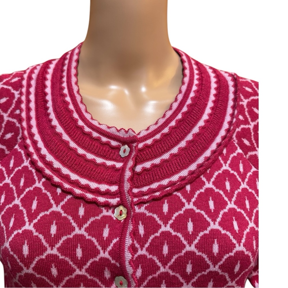Oleana Button Down Silk and Merino Wool Knit Pink Sweater Size Small - Picture 2 of 15